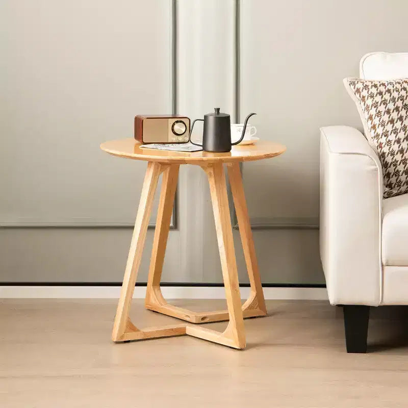 24" Round Solid Rubber Wood End Table - Brown/Natural