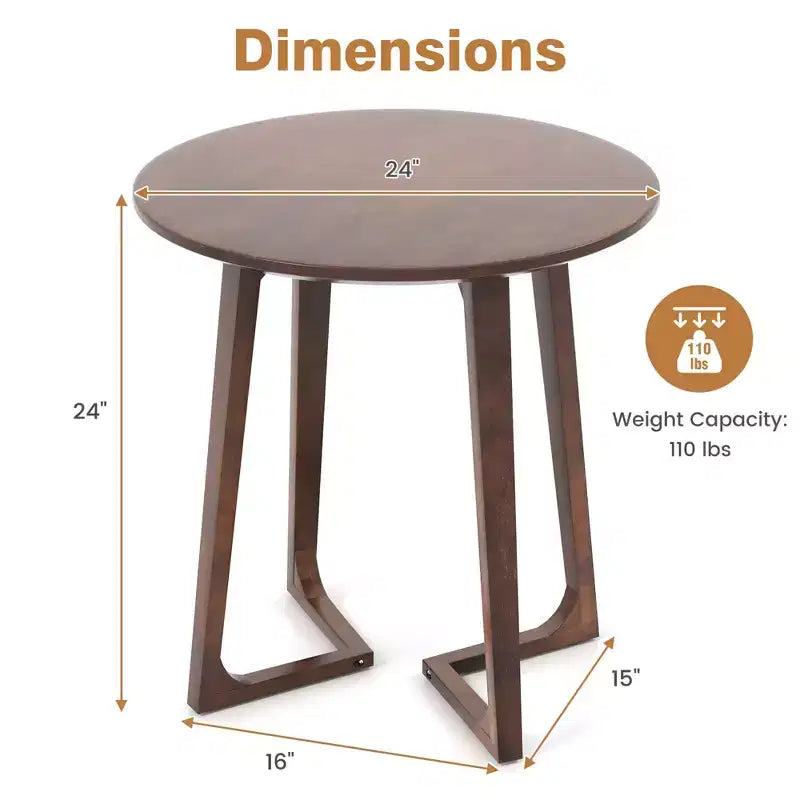 24" Round Solid Rubber Wood End Table - Brown/Natural