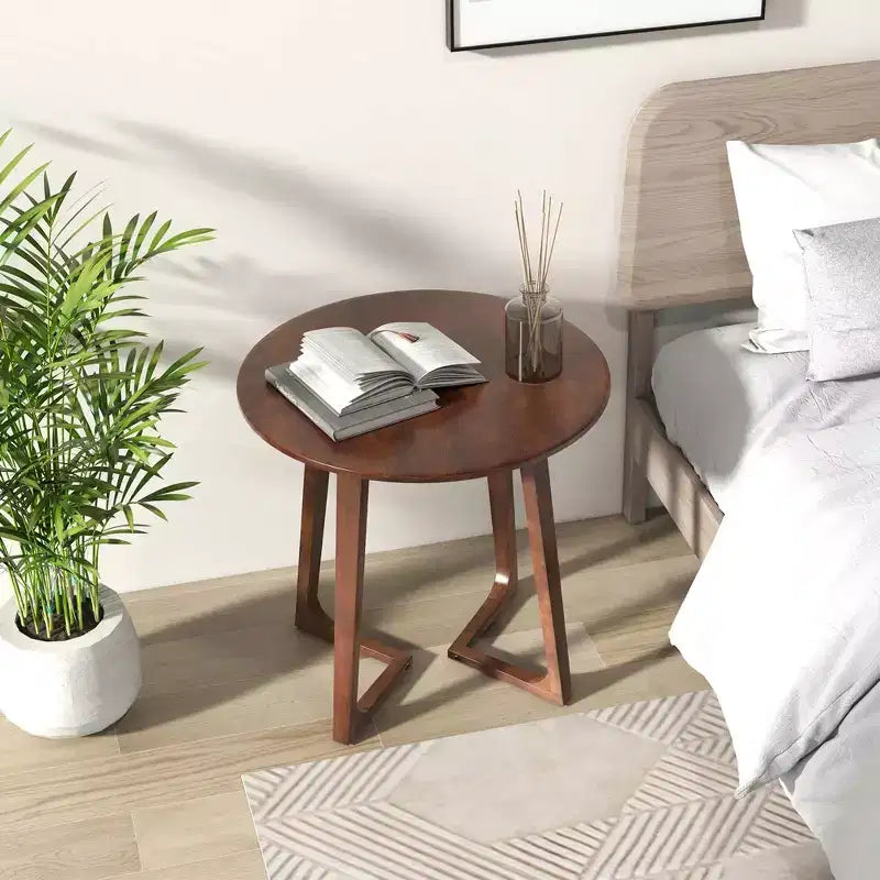 24" Round Solid Rubber Wood End Table - Brown/Natural