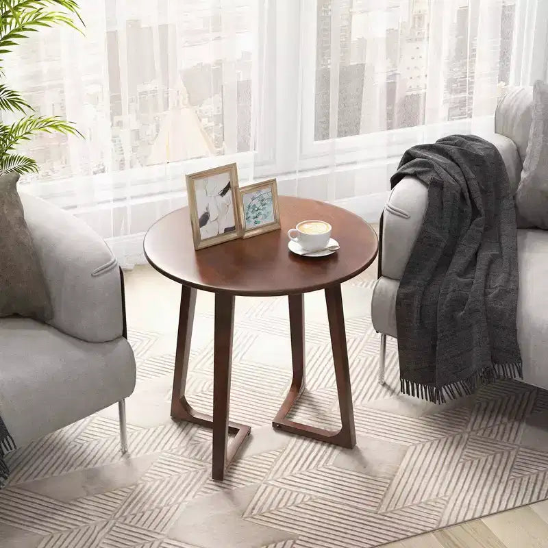 24" Round Solid Rubber Wood End Table - Brown/Natural