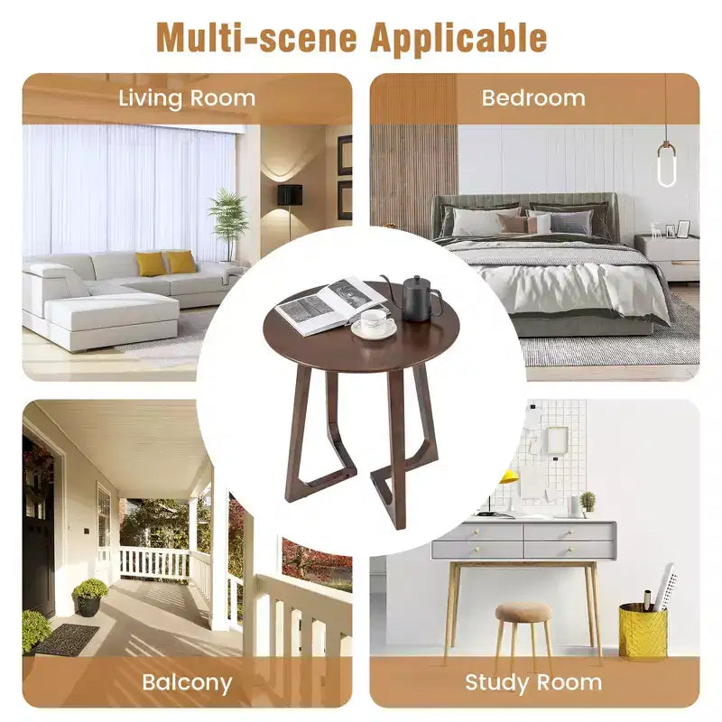 24" Round Solid Rubber Wood End Table - Brown/Natural