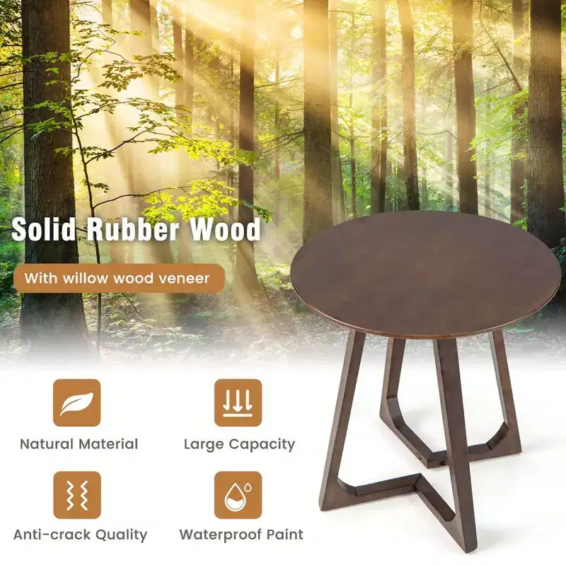24" Round Solid Rubber Wood End Table - Brown/Natural