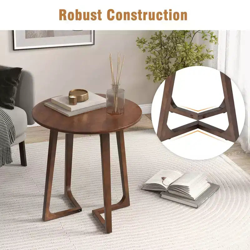 24" Round Solid Rubber Wood End Table - Brown/Natural