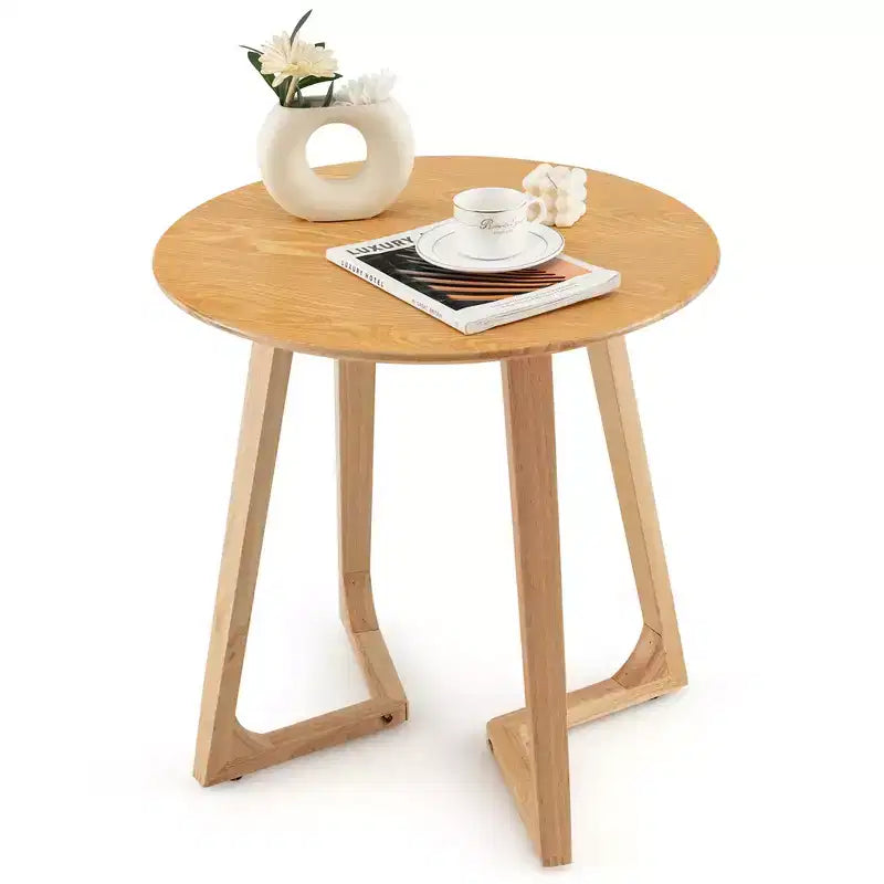 24" Round Solid Rubber Wood End Table - Brown/Natural