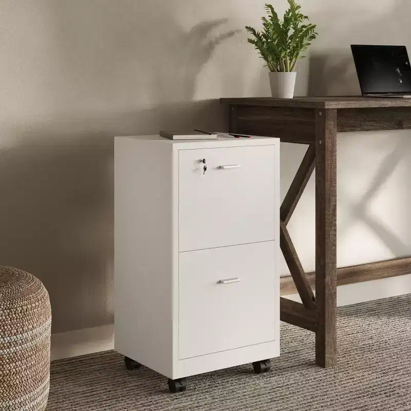 2-Drawer File Cabinet with Lock and Rolling Wheels