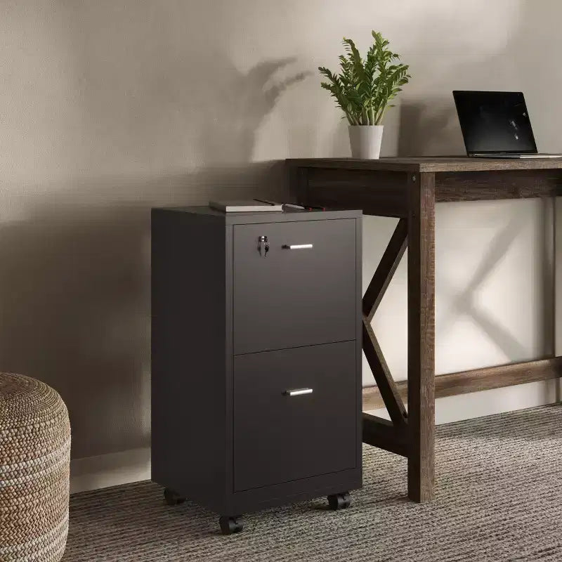 2-Drawer File Cabinet with Lock and Rolling Wheels