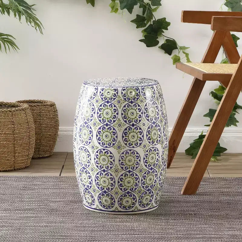 17.25" Suzani Ceramic Garden Stool / Accent Table