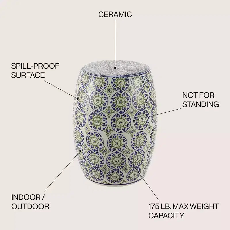 17.25" Suzani Ceramic Garden Stool / Accent Table