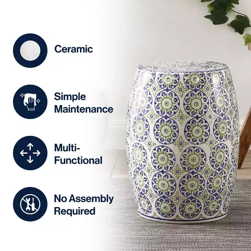 17.25" Suzani Ceramic Garden Stool / Accent Table