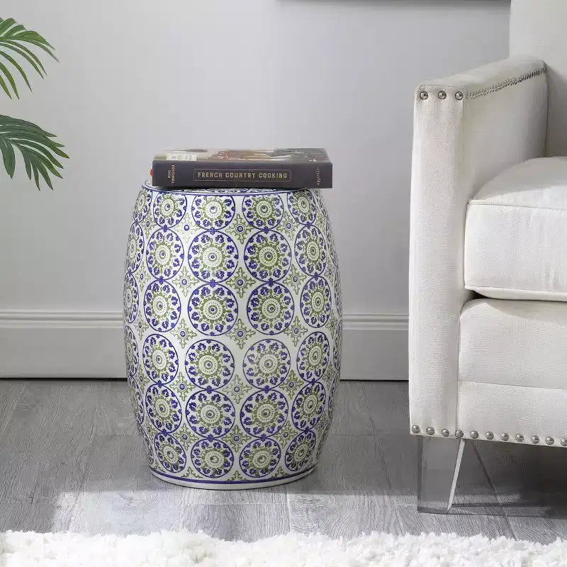 17.25" Suzani Ceramic Garden Stool / Accent Table