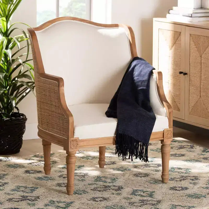 Fabric and Wood Accent Chair