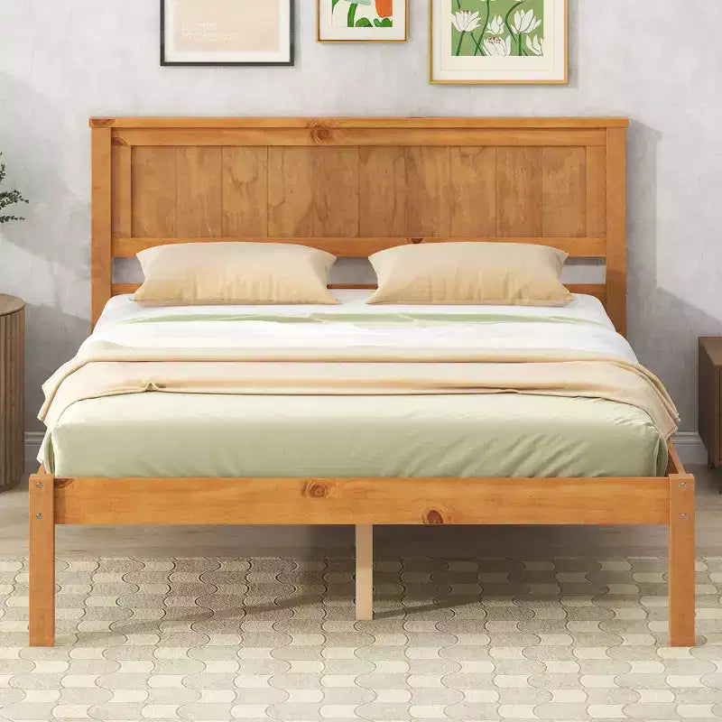 Queen/Full/Twin Size Wood Platform Bed Frame with Headboard