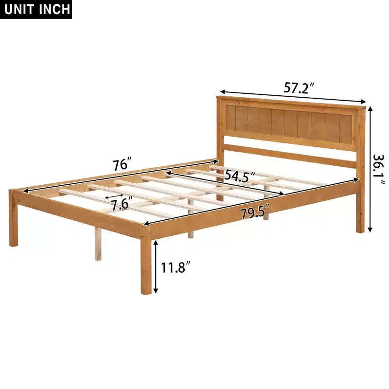 Queen/Full/Twin Size Wood Platform Bed Frame with Headboard