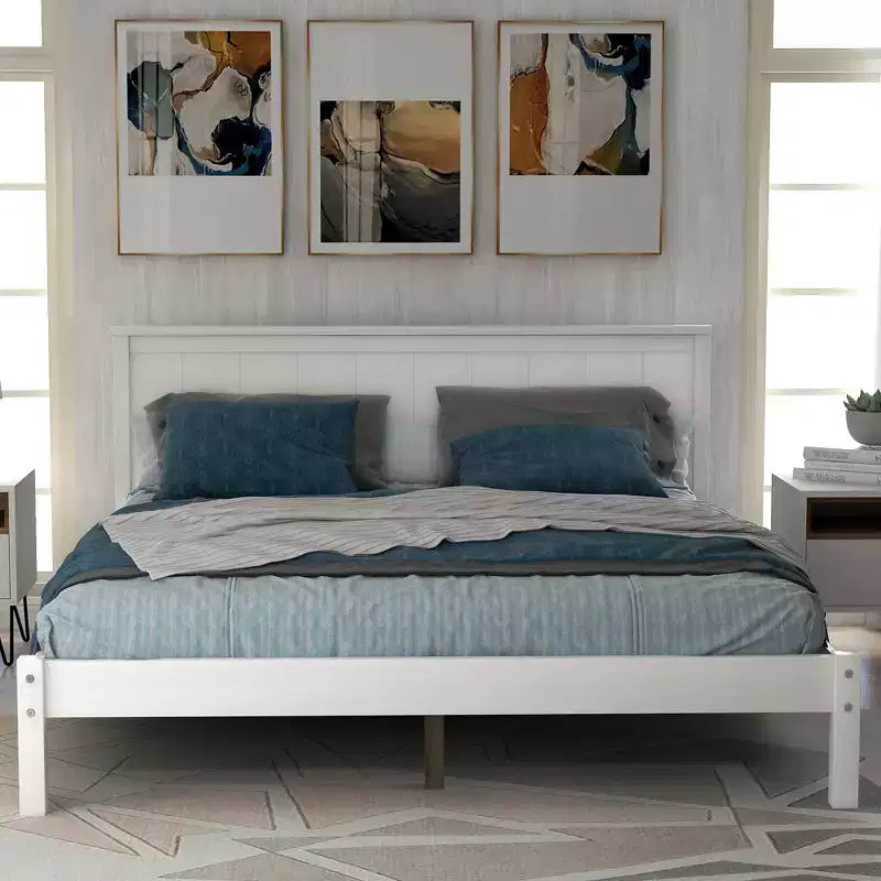 Queen/Full/Twin Size Wood Platform Bed Frame with Headboard