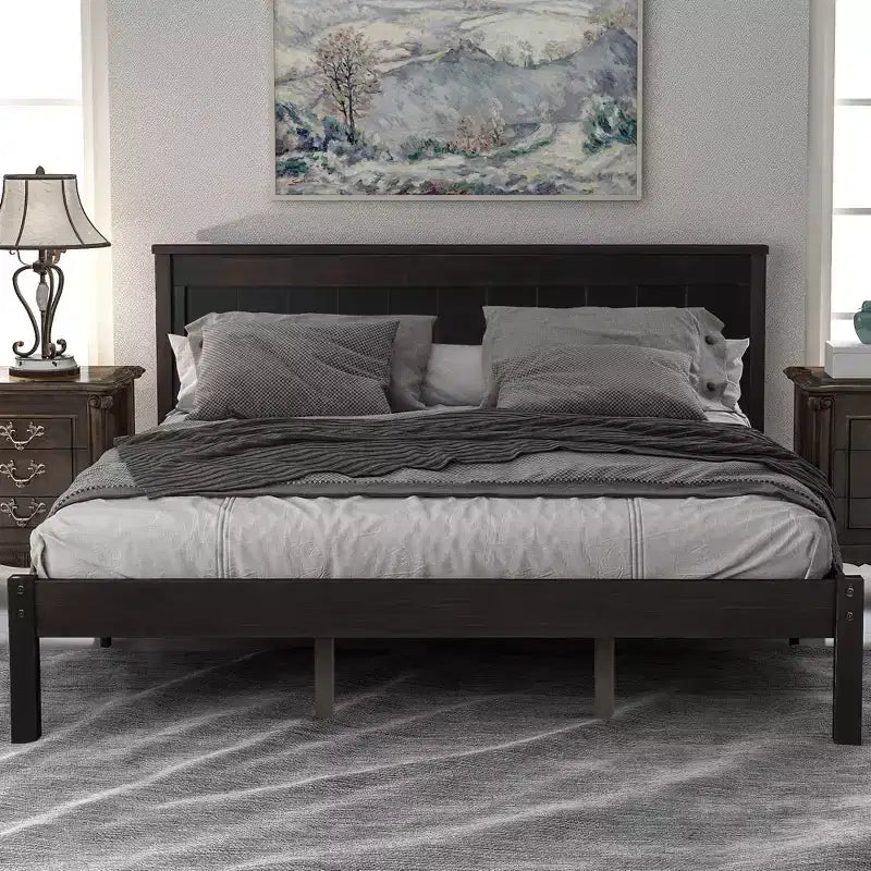 Queen/Full/Twin Size Wood Platform Bed Frame with Headboard