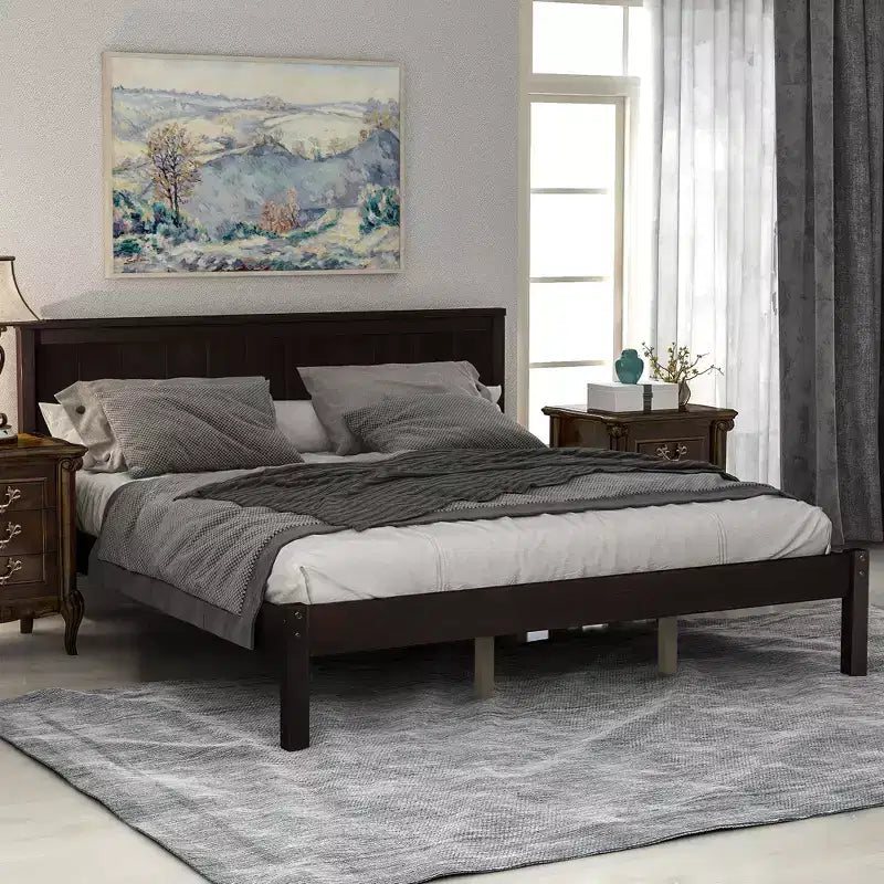 Queen/Full/Twin Size Wood Platform Bed Frame with Headboard