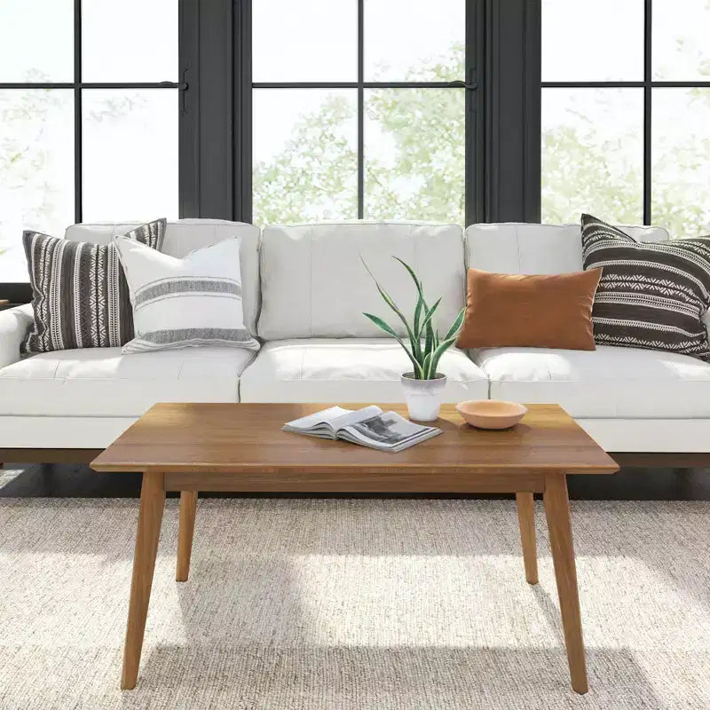 Solid Wood 40" Mid Century Modern Coffee Table for Living Room