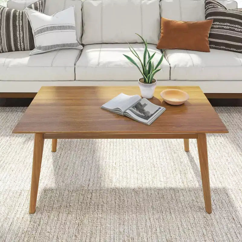 Solid Wood 40" Mid Century Modern Coffee Table for Living Room
