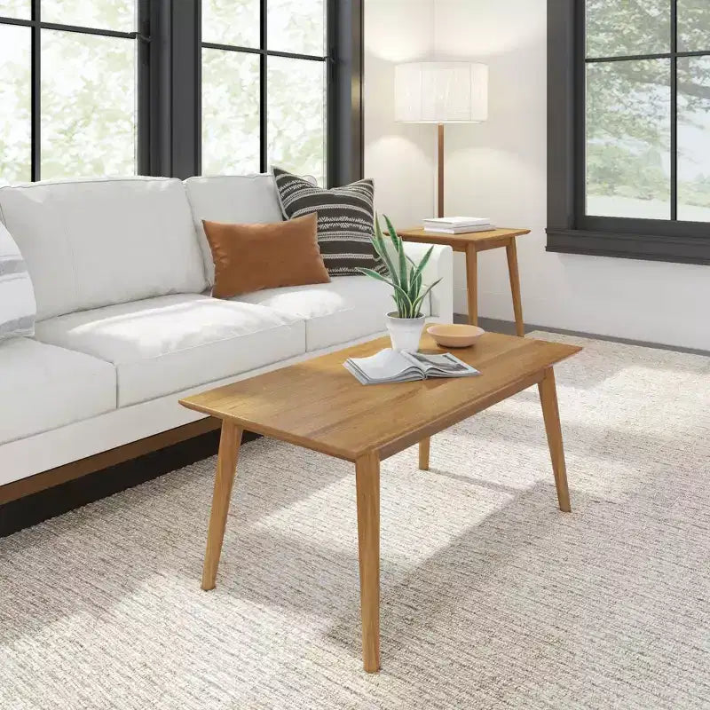 Solid Wood 40" Mid Century Modern Coffee Table for Living Room