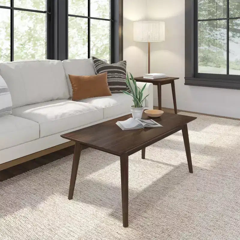 Solid Wood 40" Mid Century Modern Coffee Table for Living Room
