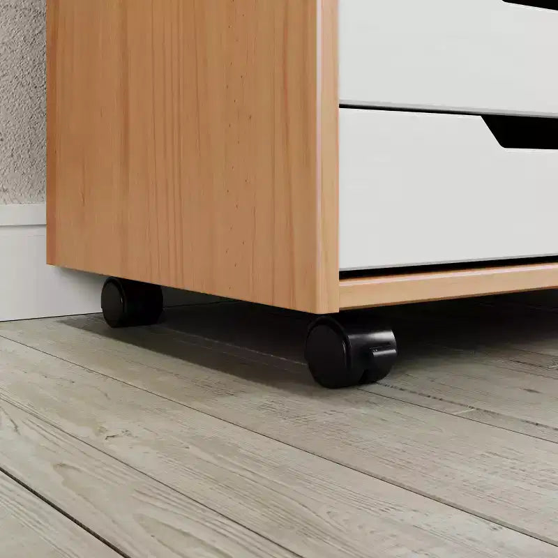 1-Door 6-Drawer Rolling Storage Cart, Pine Wood