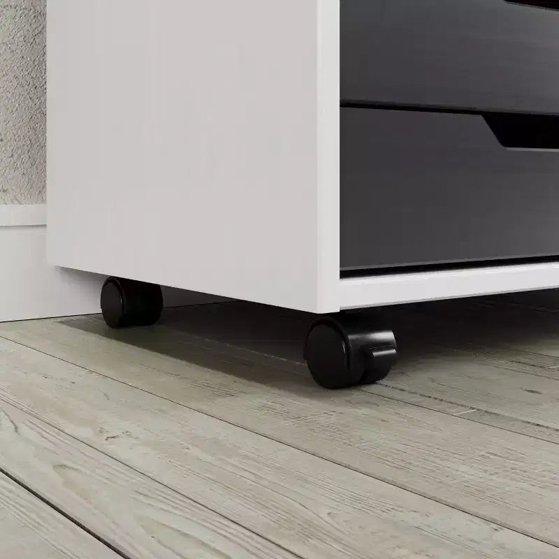 1-Door 6-Drawer Rolling Storage Cart, Pine Wood