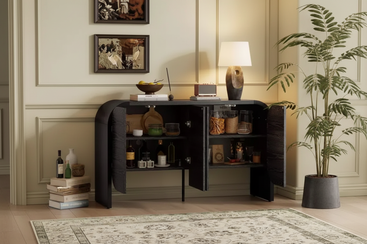 Wide angle sideboard cabinet